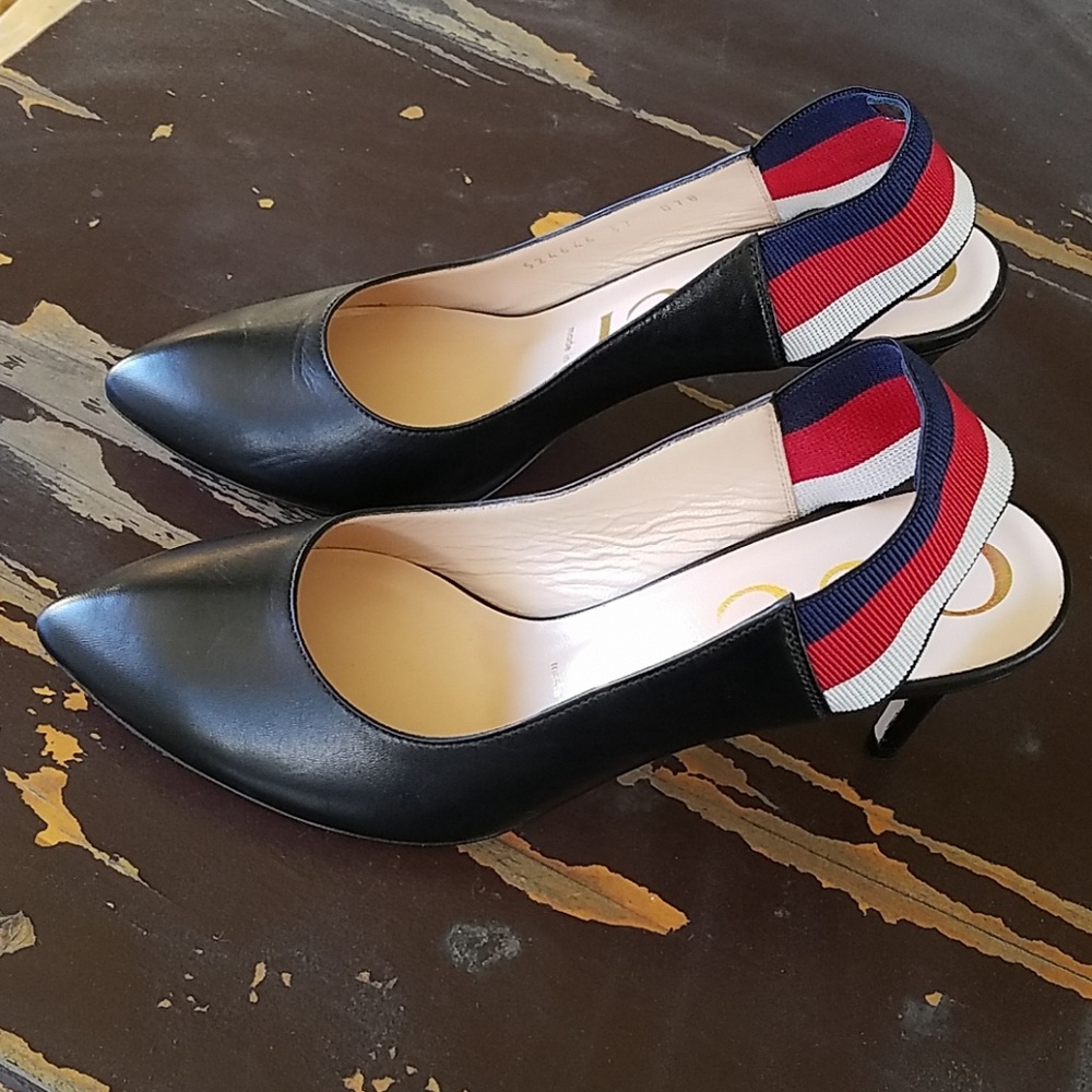 Gucci Black Sylvie Leather Web Slingback Pump